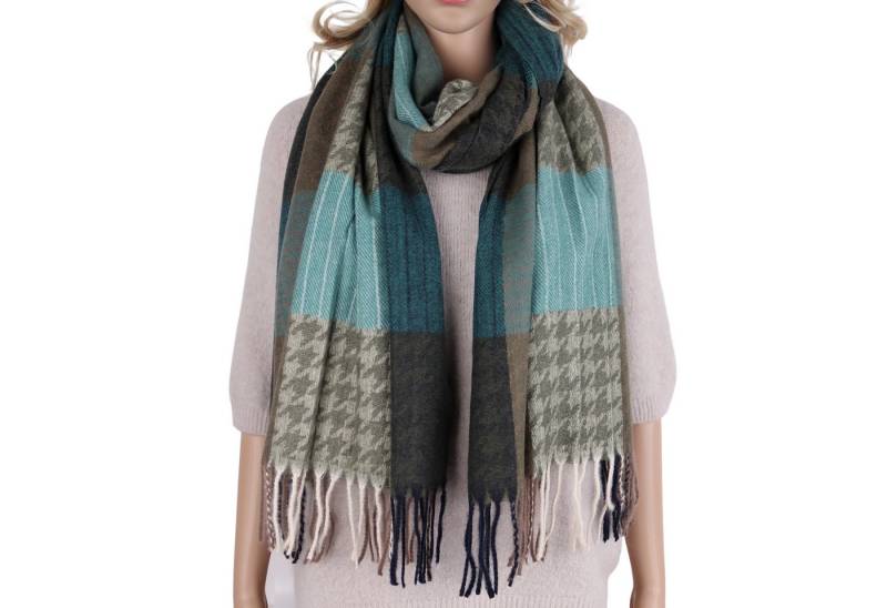 MIRROSI Modeschal weicher und warmer Schal mit Fransen, ca.70x180cm, (Hahnentritt-Muster mit Karomix), Damen Halstuch ideal für Herbst und Winter von MIRROSI