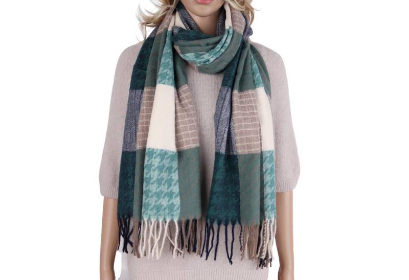 MIRROSI Modeschal weicher und warmer Schal mit Fransen, ca.70x180cm, (Hahnentritt-Muster mit Karomix), Damen Halstuch ideal für Herbst und Winter von MIRROSI