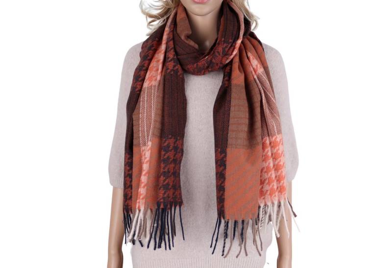 MIRROSI Modeschal weicher und warmer Schal mit Fransen, ca.70x180cm, (Hahnentritt-Muster mit Karomix), Damen Halstuch ideal für Herbst und Winter von MIRROSI