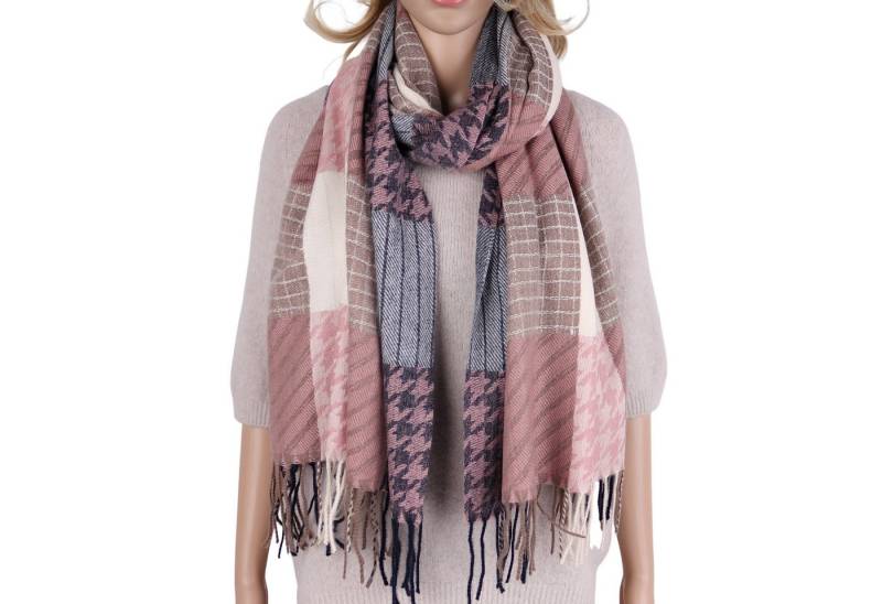 MIRROSI Modeschal weicher und warmer Schal mit Fransen, ca.70x180cm, (Hahnentritt-Muster mit Karomix), Damen Halstuch ideal für Herbst und Winter von MIRROSI