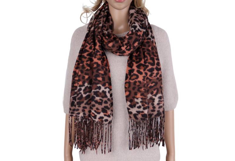 MIRROSI Modeschal weicher und warmer Schal mit Fransen, ca.70x180cm, (Leo Leopard Muster), Damen Halstuch ideal für Herbst und Winter von MIRROSI