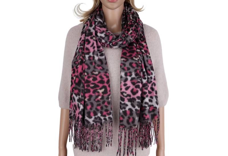 MIRROSI Modeschal weicher und warmer Schal mit Fransen, ca.70x180cm, (Leo Leopard Muster), Damen Halstuch ideal für Herbst und Winter von MIRROSI