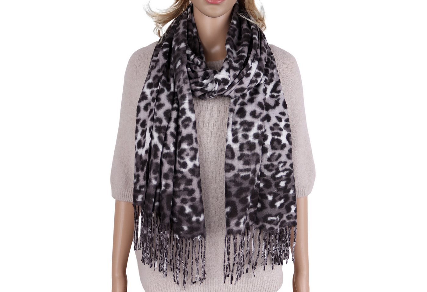 MIRROSI Modeschal weicher und warmer Schal mit Fransen, ca.70x180cm, (Leo Leopard Muster), Damen Halstuch ideal für Herbst und Winter von MIRROSI