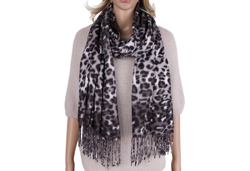 MIRROSI Modeschal weicher und warmer Schal mit Fransen, ca.70x180cm, (Leo Leopard Muster), Damen Halstuch ideal für Herbst und Winter von MIRROSI