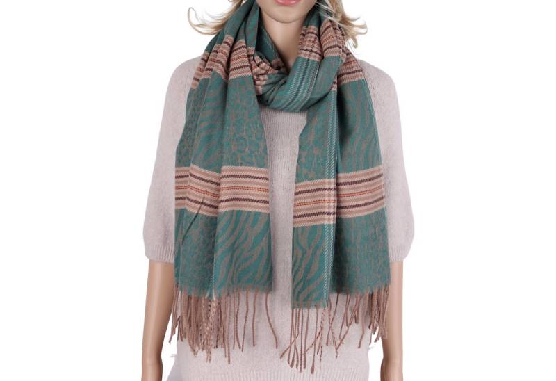 MIRROSI Modeschal weicher und warmer Schal mit Fransen, ca.70x180cm, (Leo- & Zebra-Muster mit Karomix), Damen Halstuch ideal für Herbst und Winter von MIRROSI