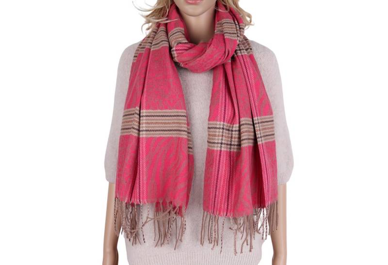 MIRROSI Modeschal weicher und warmer Schal mit Fransen, ca.70x180cm, (Leo- & Zebra-Muster mit Karomix), Damen Halstuch ideal für Herbst und Winter von MIRROSI