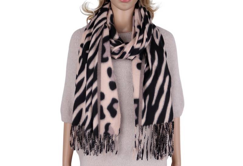MIRROSI Modeschal weicher und warmer Schal mit Fransen, ca.70x180cm, (Leopard Zebra Muster), Damen Halstuch ideal für Herbst und Winter von MIRROSI