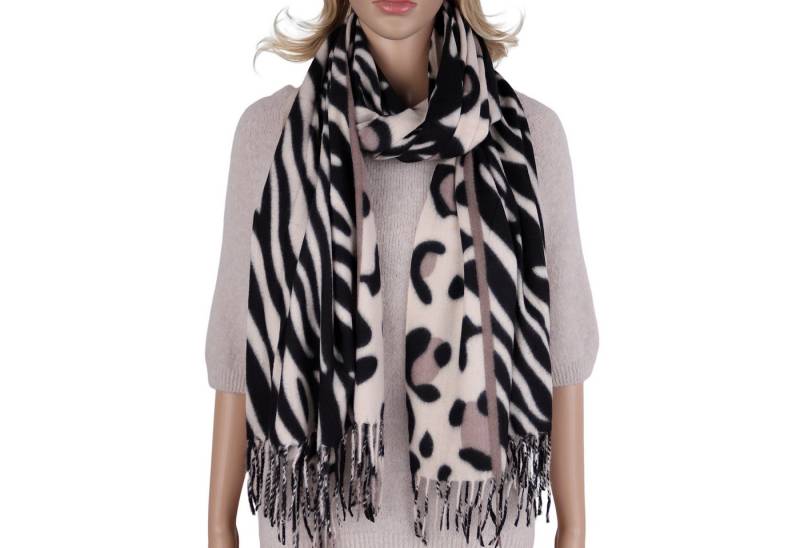 MIRROSI Modeschal weicher und warmer Schal mit Fransen, ca.70x180cm, (Leopard Zebra Muster), Damen Halstuch ideal für Herbst und Winter von MIRROSI