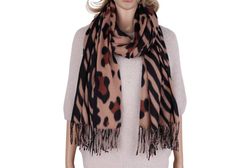 MIRROSI Modeschal weicher und warmer Schal mit Fransen, ca.70x180cm, (Leopard Zebra Muster), Damen Halstuch ideal für Herbst und Winter von MIRROSI