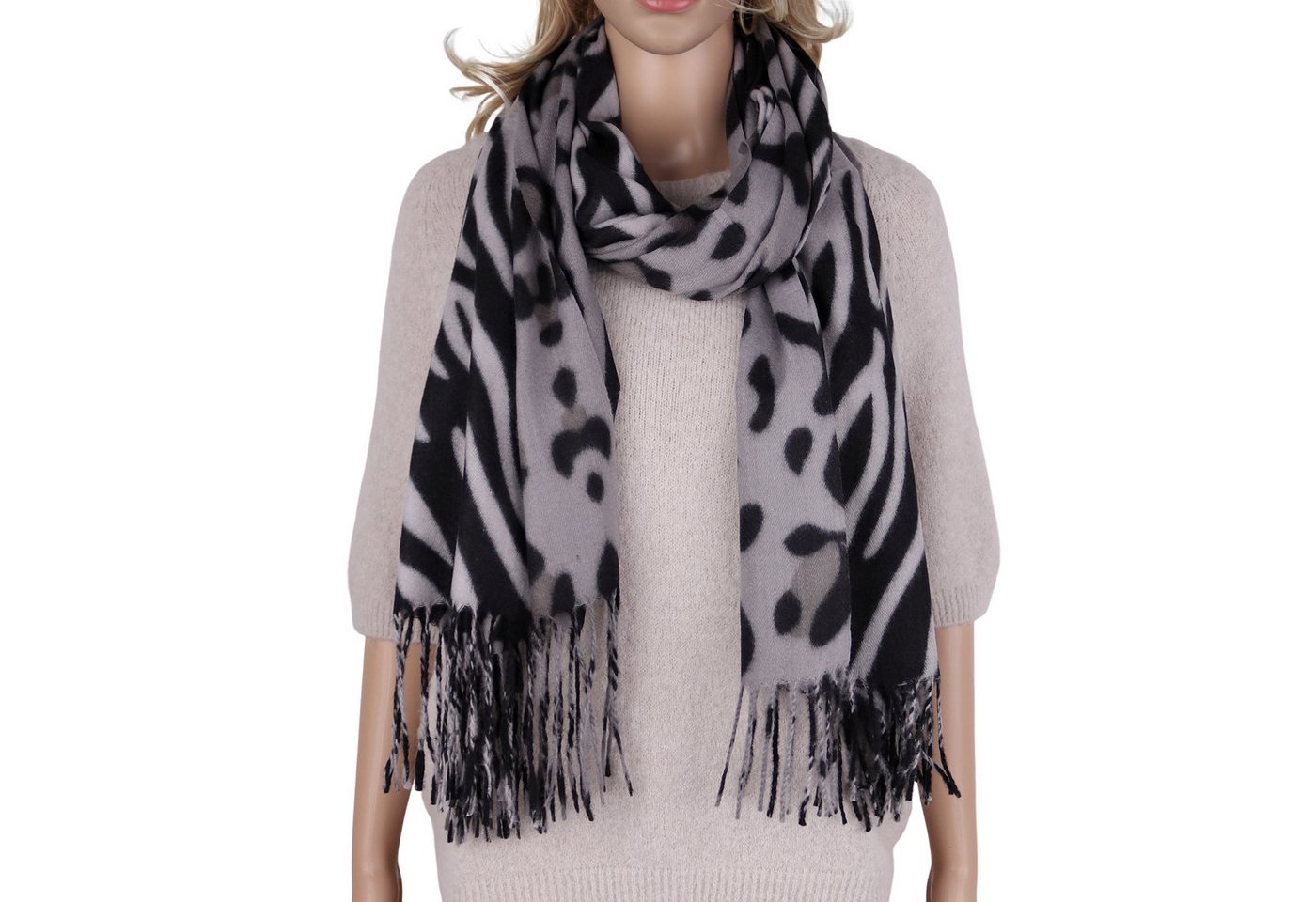 MIRROSI Modeschal weicher und warmer Schal mit Fransen, ca.70x180cm, (Leopard Zebra Muster), Damen Halstuch ideal für Herbst und Winter von MIRROSI