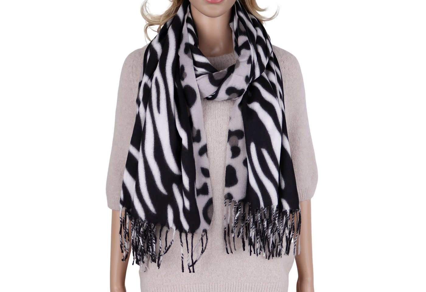 MIRROSI Modeschal weicher und warmer Schal mit Fransen, ca.70x180cm, (Leopard Zebra Muster), Damen Halstuch ideal für Herbst und Winter von MIRROSI