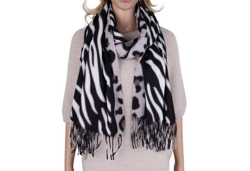 MIRROSI Modeschal weicher und warmer Schal mit Fransen, ca.70x180cm, (Leopard Zebra Muster), Damen Halstuch ideal für Herbst und Winter von MIRROSI