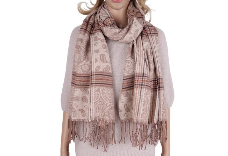 MIRROSI Modeschal weicher und warmer Schal mit Fransen, ca.70x180cm, (Paisley-Muster mit Karomix), Damen Halstuch ideal für Herbst und Winter von MIRROSI