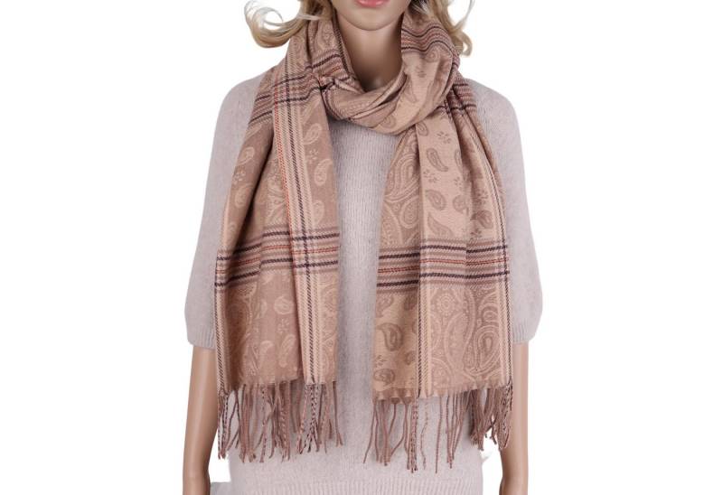 MIRROSI Modeschal weicher und warmer Schal mit Fransen, ca.70x180cm, (Paisley-Muster mit Karomix), Damen Halstuch ideal für Herbst und Winter von MIRROSI