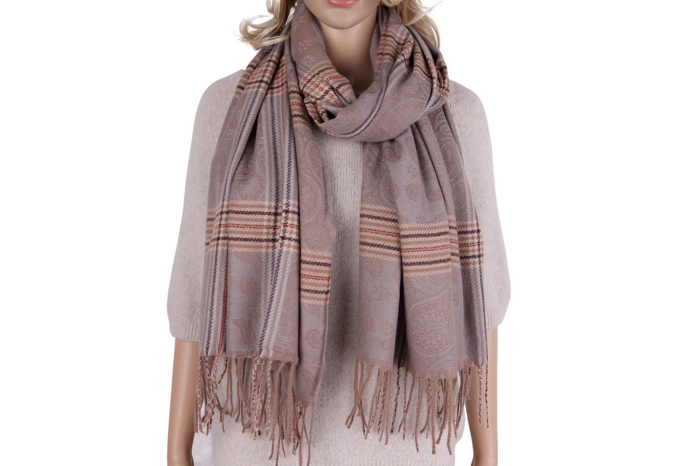 MIRROSI Modeschal weicher und warmer Schal mit Fransen, ca.70x180cm, (Paisley-Muster mit Karomix), Damen Halstuch ideal für Herbst und Winter von MIRROSI