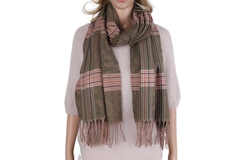 MIRROSI Modeschal weicher und warmer Schal mit Fransen, ca.70x180cm, (Paisley-Muster mit Karomix), Damen Halstuch ideal für Herbst und Winter von MIRROSI