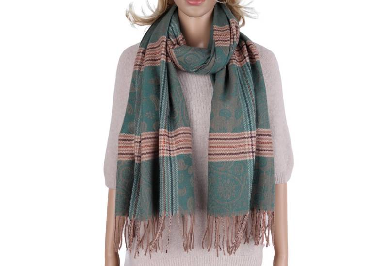 MIRROSI Modeschal weicher und warmer Schal mit Fransen, ca.70x180cm, (Paisley-Muster mit Karomix), Damen Halstuch ideal für Herbst und Winter von MIRROSI