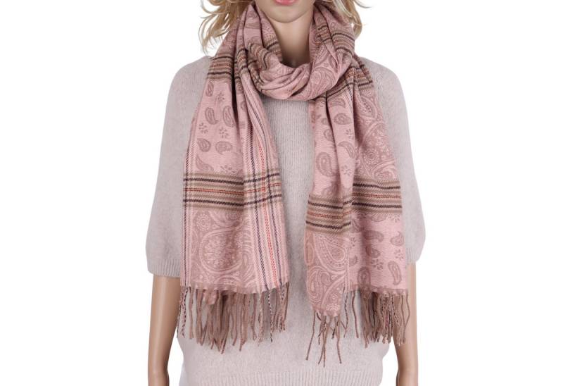 MIRROSI Modeschal weicher und warmer Schal mit Fransen, ca.70x180cm, (Paisley-Muster mit Karomix), Damen Halstuch ideal für Herbst und Winter von MIRROSI