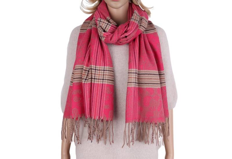 MIRROSI Modeschal weicher und warmer Schal mit Fransen, ca.70x180cm, (Paisley-Muster mit Karomix), Damen Halstuch ideal für Herbst und Winter von MIRROSI