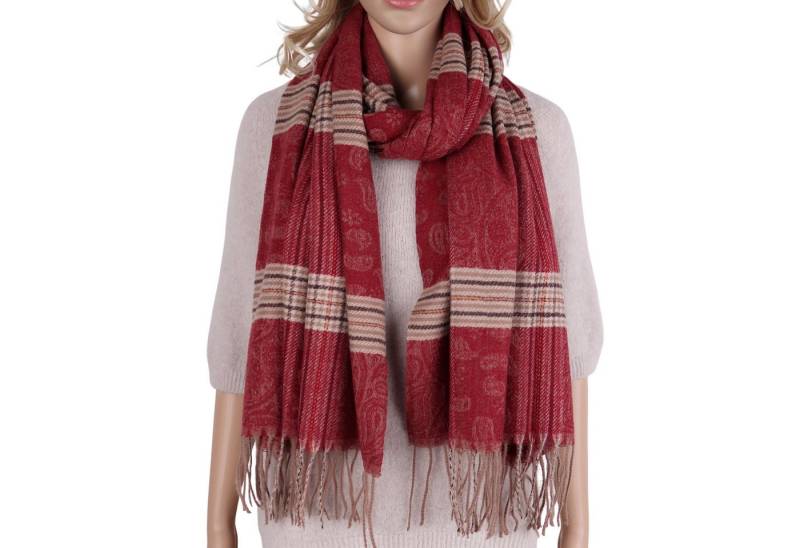 MIRROSI Modeschal weicher und warmer Schal mit Fransen, ca.70x180cm, (Paisley-Muster mit Karomix), Damen Halstuch ideal für Herbst und Winter von MIRROSI