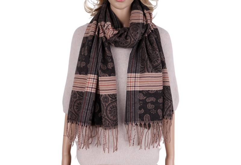 MIRROSI Modeschal weicher und warmer Schal mit Fransen, ca.70x180cm, (Paisley-Muster mit Karomix), Damen Halstuch ideal für Herbst und Winter von MIRROSI