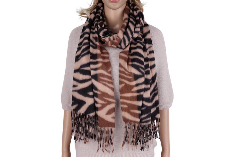MIRROSI Modeschal weicher und warmer Schal mit Fransen, ca.70x180cm, Zebra Muster, Damen Halstuch ideal für Herbst und Winter von MIRROSI