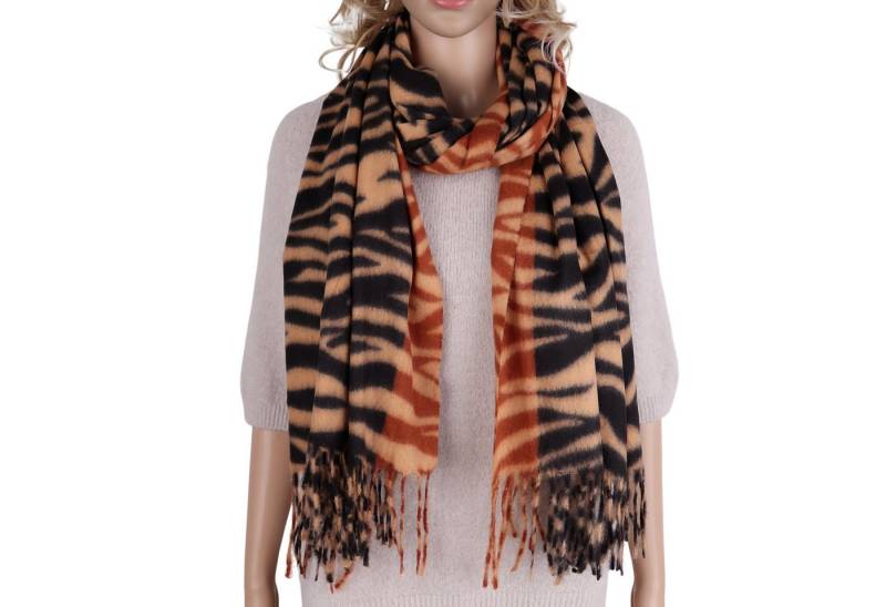 MIRROSI Modeschal weicher und warmer Schal mit Fransen, ca.70x180cm, Zebra Muster, Damen Halstuch ideal für Herbst und Winter von MIRROSI