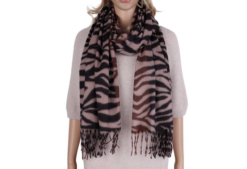 MIRROSI Modeschal weicher und warmer Schal mit Fransen, ca.70x180cm, Zebra Muster, Damen Halstuch ideal für Herbst und Winter von MIRROSI