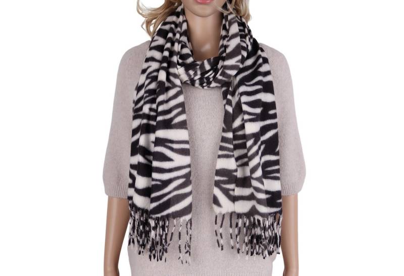 MIRROSI Modeschal weicher und warmer Schal mit Fransen, ca.70x180cm, Zebra Muster, Damen Halstuch ideal für Herbst und Winter von MIRROSI