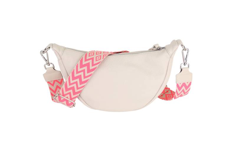 MIRROSI Schultertasche Damen Runde aus Echtleder, Made in Italy, Brusttasche,Umhängetasche (Tasche,Bauchtasche für jeden Anlass (1 Tasche & 2 Gurte), 33x17x10cm (BXHXT), Crossbody Bag, gemusterten& verstellbaren Schulterriemen von MIRROSI