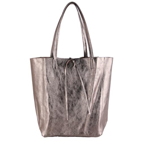 MIRROSI Shopper Damen aus Echtleder – Made in Italy – Henkeltasche & Tragetasche 38x38x16 cm – Einkaufstasche in vielen trendigen Farben – passt für A4-Ordner (Metalic Bronze) von MIRROSI