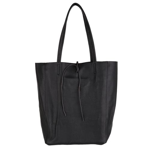 MIRROSI Shopper Damen aus Echtleder – Made in Italy – Henkeltasche & Tragetasche 38x38x16 cm – Einkaufstasche in vielen trendigen Farben – passt für A4-Ordner (Schwarz) von MIRROSI