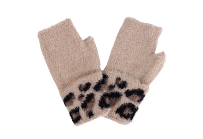 MIRROSI Strickhandschuhe Damen Fingerlosen Handschuhe Leo Muster (Einheitsgröße für Erwachsene) Leopard Muster von MIRROSI