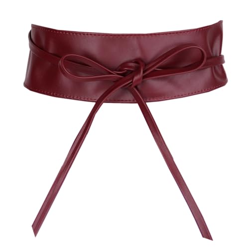MIRROSI Taillengürtel Wickelgürtel aus Echtleder, Schleife mit breitem Bund (mit breitem Bund zum Wickeln (7cm Breit, 265cm lang) OBi Gürtel, Bindegürtel, Schnürgürtel, Wickelgürt (Bordeaux) von MIRROSI