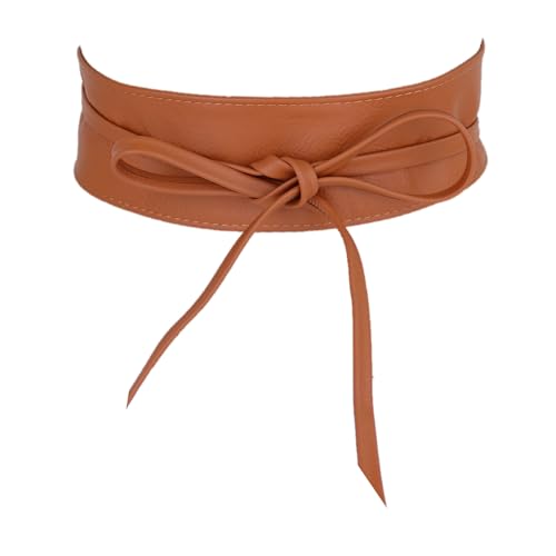 MIRROSI Taillengürtel Wickelgürtel aus Echtleder, Schleife mit breitem Bund (mit breitem Bund zum Wickeln (7cm Breit, 265cm lang) OBi Gürtel, Bindegürtel, Schnürgürtel, Wickelgürt (Cognac) von MIRROSI