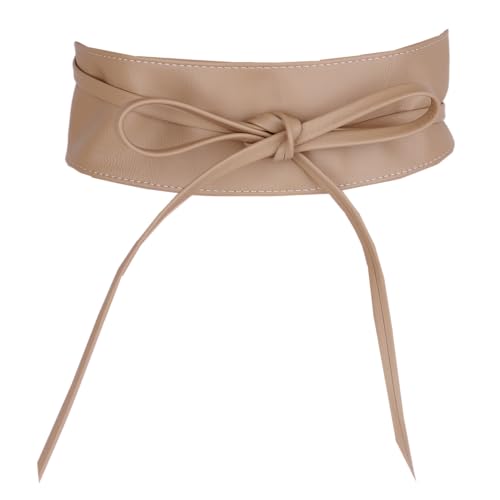 MIRROSI Taillengürtel Wickelgürtel aus Echtleder, Schleife mit breitem Bund (mit breitem Bund zum Wickeln (7cm Breit, 265cm lang) OBi Gürtel, Bindegürtel, Schnürgürtel, Wickelgürt (Helltaupe) von MIRROSI