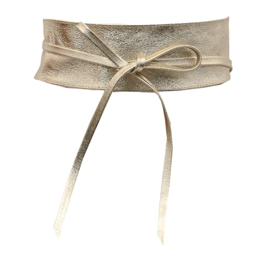 MIRROSI Taillengürtel Wickelgürtel aus Echtleder, Schleife mit breitem Bund (mit breitem Bund zum Wickeln (7cm Breit, 265cm lang) OBi Gürtel, Bindegürtel, Schnürgürtel, Wickelgürt (Metalic Gold) von MIRROSI