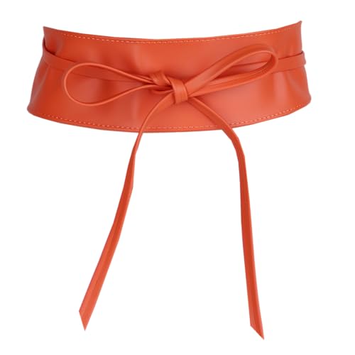 MIRROSI Taillengürtel Wickelgürtel aus Echtleder, Schleife mit breitem Bund (mit breitem Bund zum Wickeln (7cm Breit, 265cm lang) OBi Gürtel, Bindegürtel, Schnürgürtel, Wickelgürt (Orange) von MIRROSI