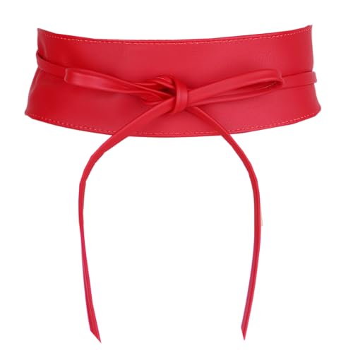 MIRROSI Taillengürtel Wickelgürtel aus Echtleder, Schleife mit breitem Bund (mit breitem Bund zum Wickeln (7cm Breit, 265cm lang) OBi Gürtel, Bindegürtel, Schnürgürtel, Wickelgürt (Rot) von MIRROSI