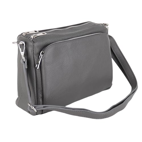 MIRROSI Umhängetasche Damen, Crossbody Bag, Echtleder Made in Italy (1 Tasche 2 Gurte oder Basic Version 1 Tasche 1 Gurt), 27x19x10cm (BXHXT) Mittelgroß (Dunkelgrau (Basic mit 1 Gurt)) von MIRROSI