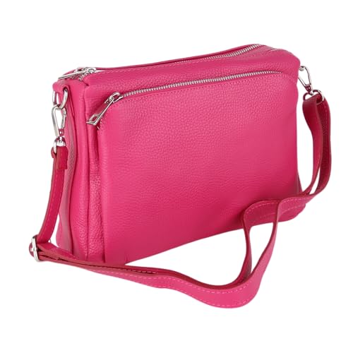 MIRROSI Umhängetasche Damen, Crossbody Bag, Echtleder Made in Italy (1 Tasche 2 Gurte oder Basic Version 1 Tasche 1 Gurt), 27x19x10cm (BXHXT) Mittelgroß (Pink (Basic mit 1 Gurt)) von MIRROSI