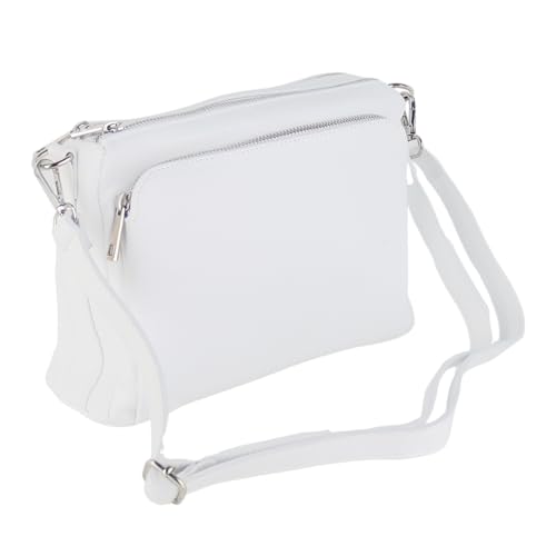 Umhängetasche Damen, Crossbody Bag, Echtleder Made in Italy (1 Tasche 2 Gurte oder Basic Version 1 Tasche 1 Gurt), 27x19x10cm (BXHXT) Mittelgroß (Weiß (Basic mit 1 Gurt)) von MIRROSI
