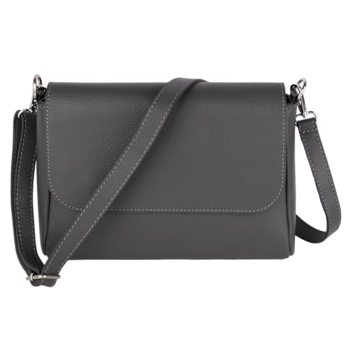 MIRROSI Umhängetasche Damen, Crossbody Bag, Echtleder Made in Italy (1 Tasche 2 Gurte oder Basic Version 1 Tasche 1 Gurt), 27x20x7cm (BXHXT) Mittelgroß (Basic Version (mit 1 Ledergurt): Dunkelgrau) von MIRROSI
