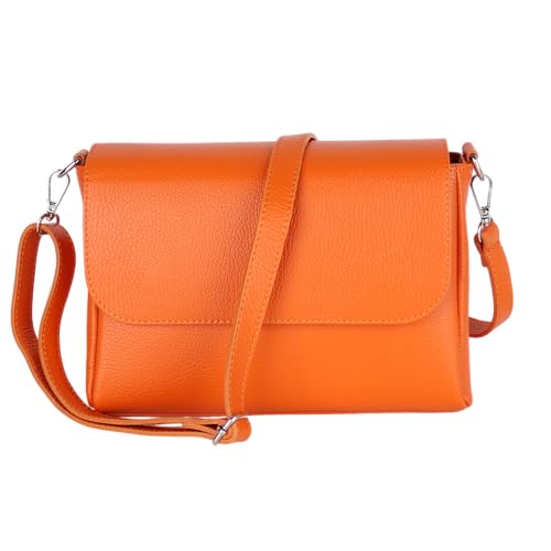 MIRROSI Umhängetasche Damen, Crossbody Bag, Echtleder Made in Italy (1 Tasche 2 Gurte oder Basic Version 1 Tasche 1 Gurt), 27x20x7cm (BXHXT) Mittelgroß (Basic Version (mit 1 Ledergurt): Orange) von MIRROSI