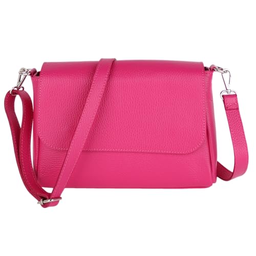 MIRROSI Umhängetasche Damen, Crossbody Bag, Echtleder Made in Italy (1 Tasche 2 Gurte oder Basic Version 1 Tasche 1 Gurt), 27x20x7cm (BXHXT) Mittelgroß (Basic Version (mit 1 Ledergurt): Pink) von MIRROSI