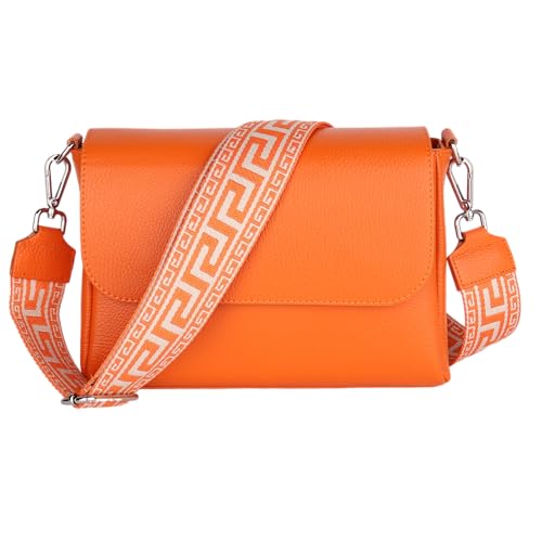 MIRROSI Umhängetasche Damen, Crossbody Bag, Echtleder Made in Italy (1 Tasche 2 Gurte oder Basic Version 1 Tasche 1 Gurt), 27x20x7cm (BXHXT) Mittelgroß (Upgrade Version (mit 2 Gurte): Orange NN) von MIRROSI