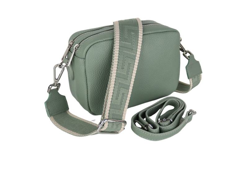 MIRROSI Umhängetasche Damen, Crossbody Bag, Echtleder Made in Italy (1 Tasche 2 Gurte oder Basic Version 1 Tasche 1 Ledergurt, 22x14x9cm (BXHXT), mit zwei separaten Reißverschlussfächern von MIRROSI