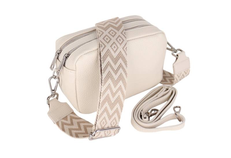 MIRROSI Umhängetasche Damen, Crossbody Bag, Echtleder Made in Italy (1 Tasche 2 Gurte oder Basic Version 1 Tasche 1 Ledergurt, 22x14x9cm (BXHXT), mit zwei separaten Reißverschlussfächern von MIRROSI