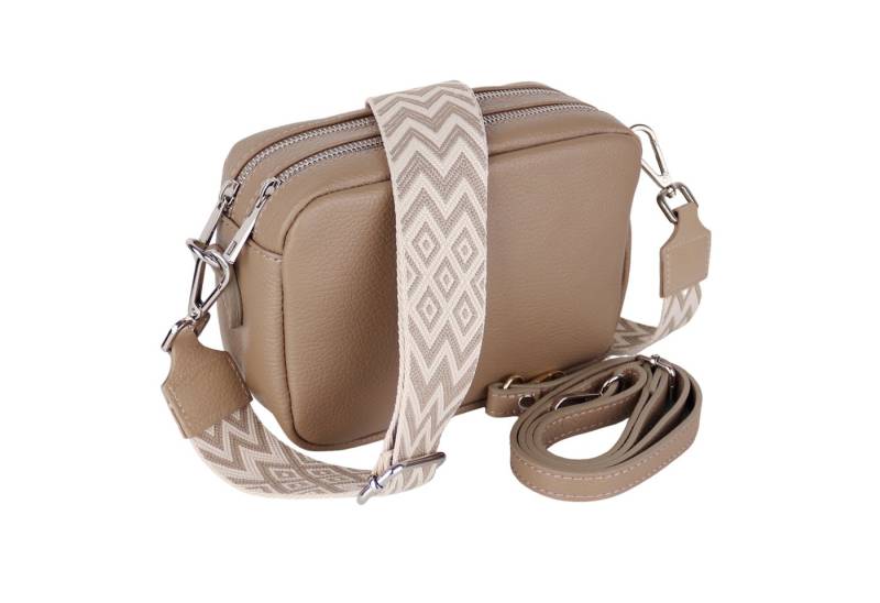 MIRROSI Umhängetasche Damen, Crossbody Bag, Echtleder Made in Italy (1 Tasche 2 Gurte oder Basic Version 1 Tasche 1 Ledergurt, 22x14x9cm (BXHXT), mit zwei separaten Reißverschlussfächern von MIRROSI
