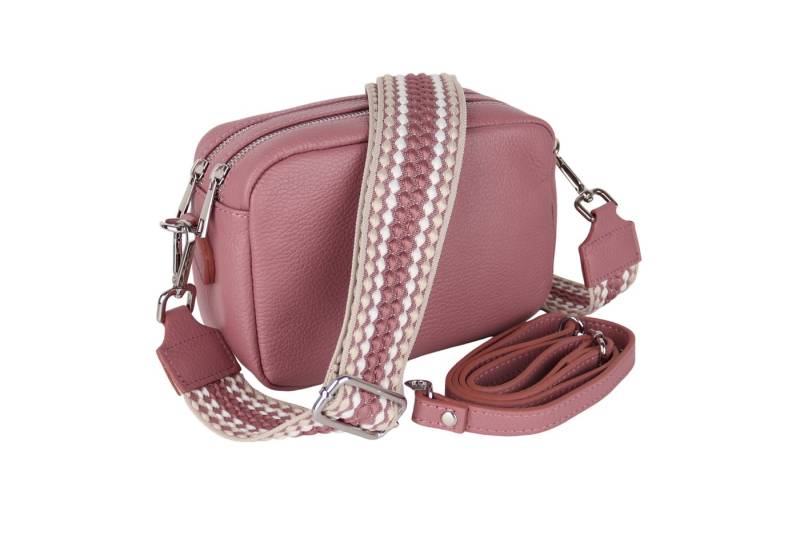MIRROSI Umhängetasche Damen, Crossbody Bag, Echtleder Made in Italy (1 Tasche 2 Gurte oder Basic Version 1 Tasche 1 Ledergurt, 22x14x9cm (BXHXT), mit zwei separaten Reißverschlussfächern von MIRROSI